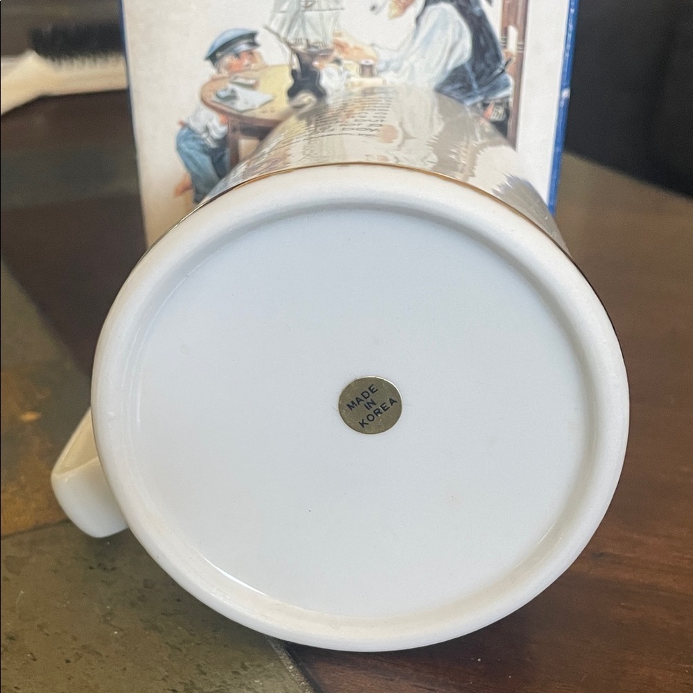 Norman Rockwell White Mug with Gold Accents - Picture 3 of 9